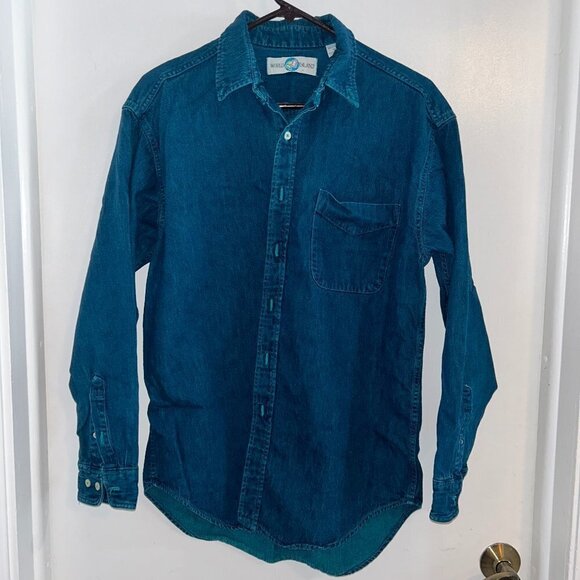 MEN'S World Island denim long sleeved shirt Size M - Picture 1 of 3